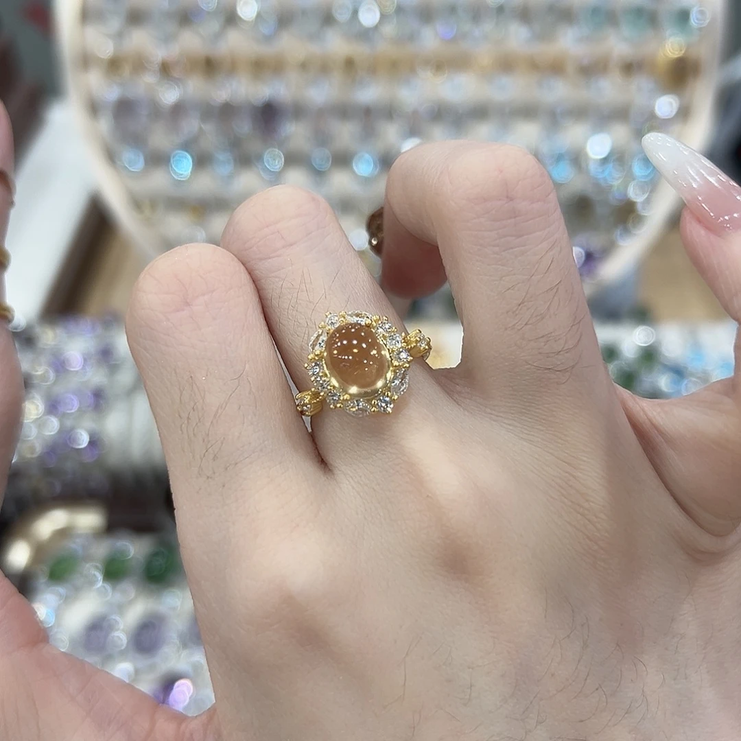 戒指黄晶银S925镶嵌
