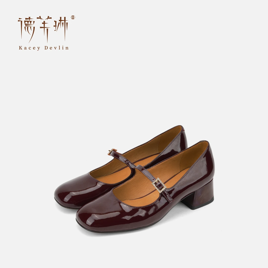 【小水专属】德芙琳漆皮带钻玛丽珍鞋2025秋季新款流光风百搭女鞋