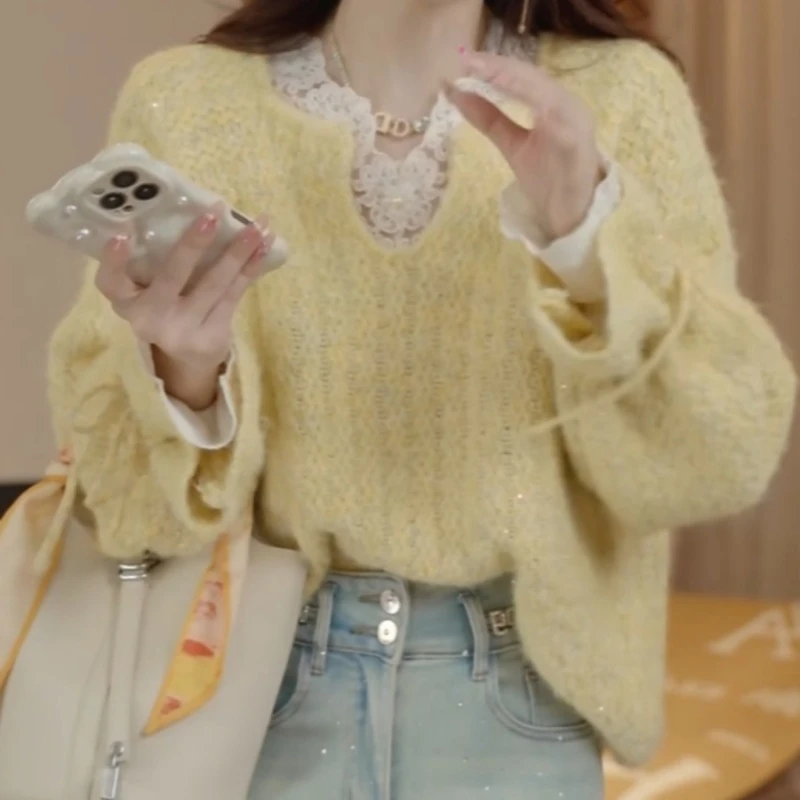 2025新款休闲慵懒风甜美剪刀领毛衣LK2507296