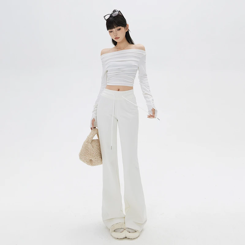 ZZR时尚高腰垂感加绒微喇叭卫裤女新款抽绳瑜伽显瘦百搭休闲裤