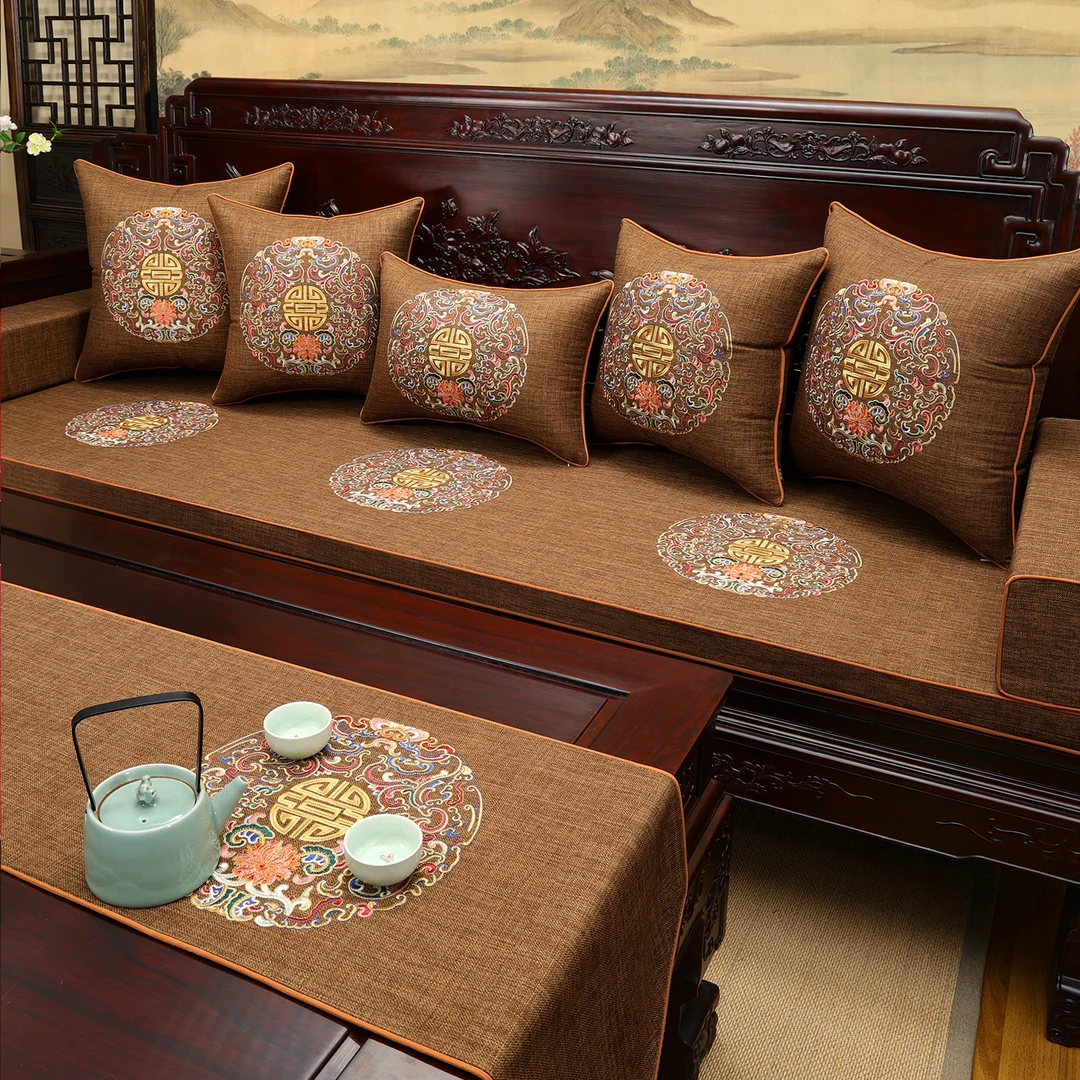 新中式沙发坐垫防滑四季款高档红木沙发坐垫定制可拆洗罗汉床垫子