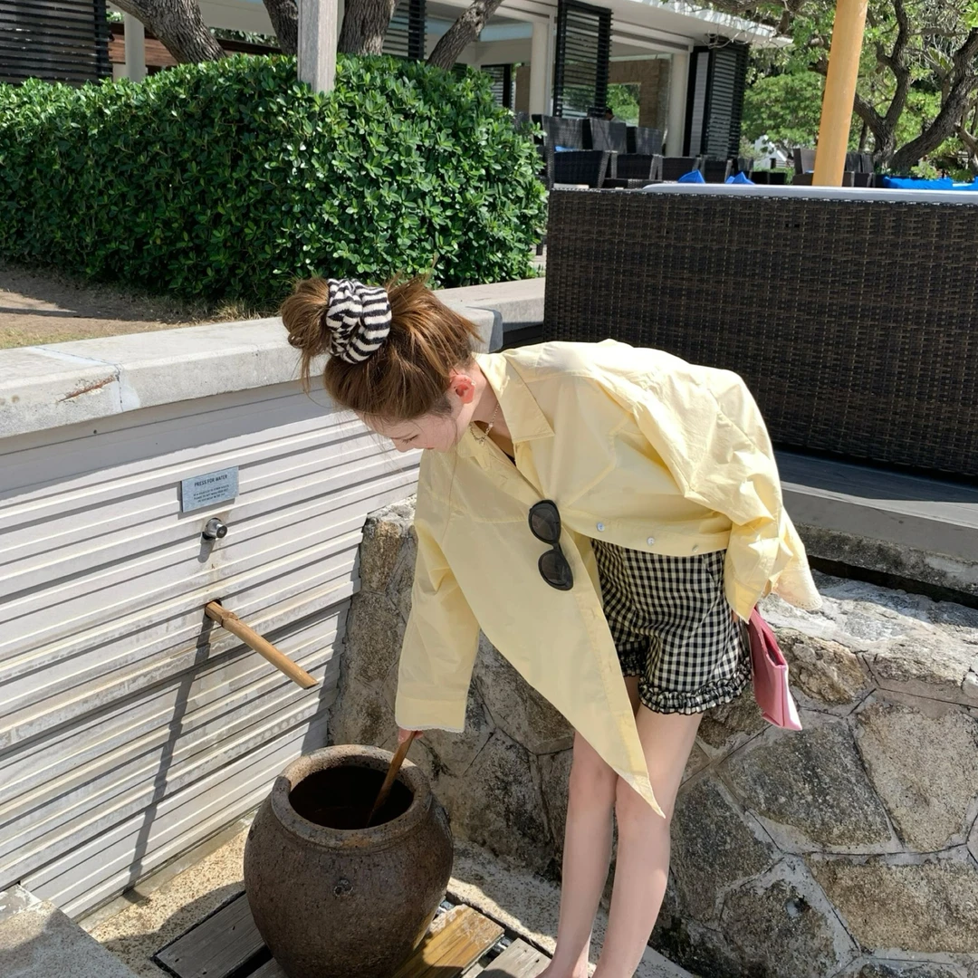 aaaaxbbb 海滨repeat 两色蕾丝衬衫女上衣定染大版型长袖防晒外套
