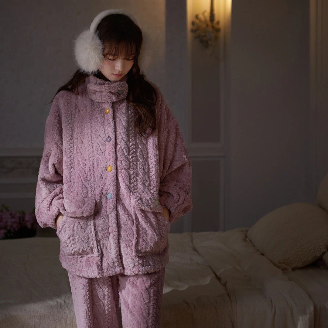 思莉太太珊瑚绒北方睡衣女冬加厚加绒外出可穿甜美家居服女款秋冬