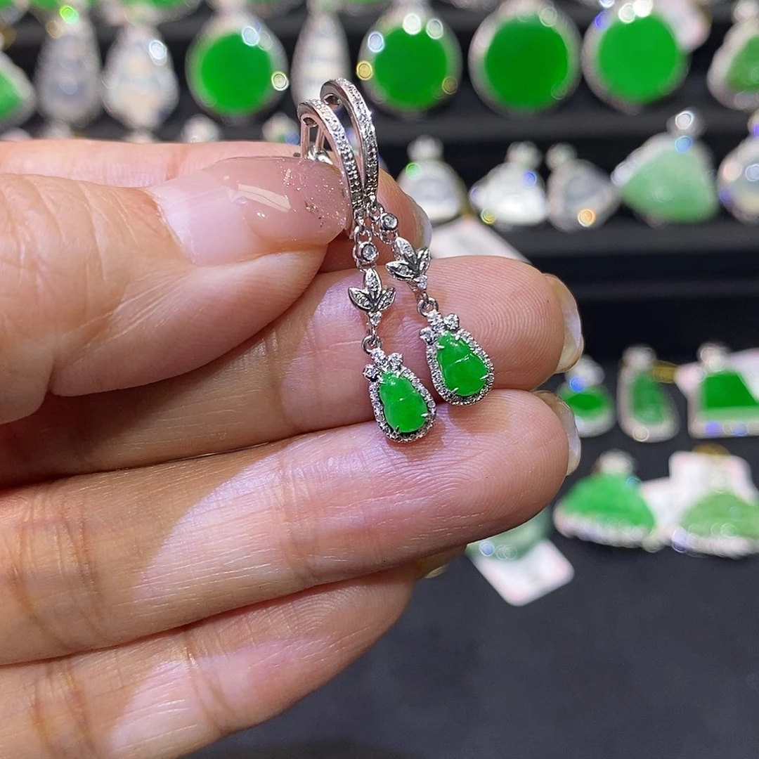 翡翠18K金镶嵌耳饰大***肉耳坠