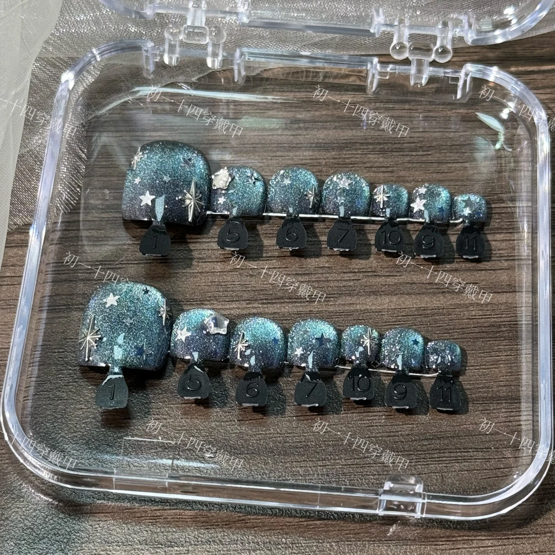 银河星系纯手工定制穿戴甲轻奢高级感显白指甲银河星系时尚蓝色