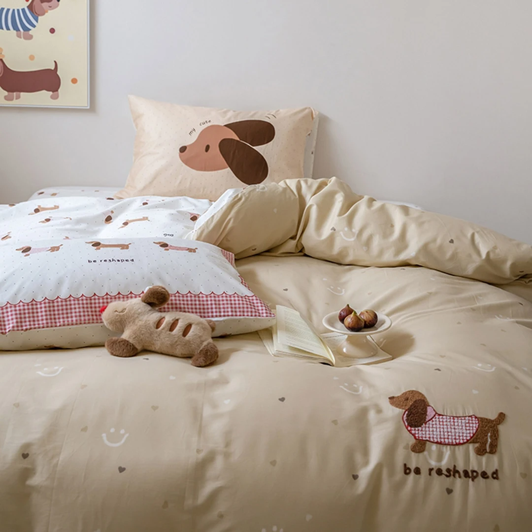 新款毛巾绣全棉撞色四件套卡通系列床单被罩款可机洗四季通用套件