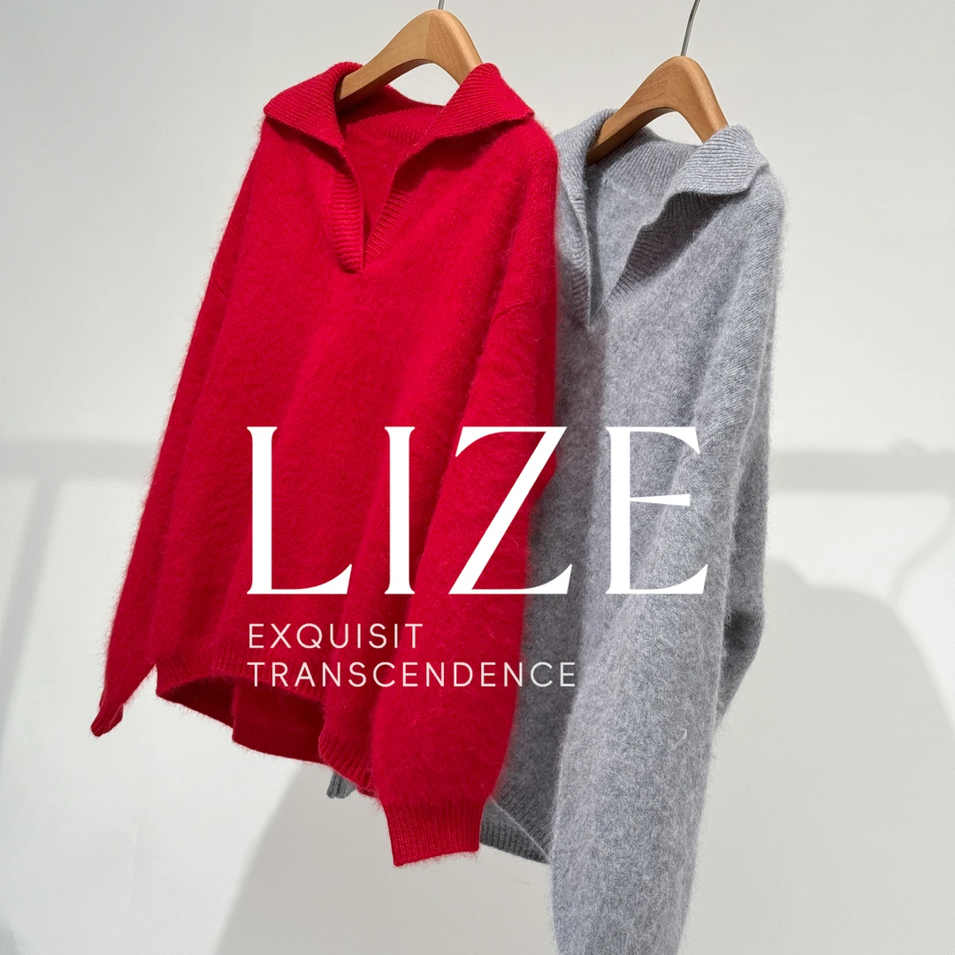 LIZE「L0591」绵羊毛山羊绒拉毛拉绒翻领毛衣