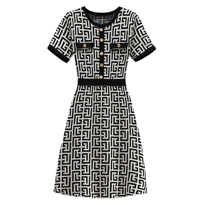 【宠粉专属】G新款几何图形小香风遮肉百搭显瘦连衣裙6209