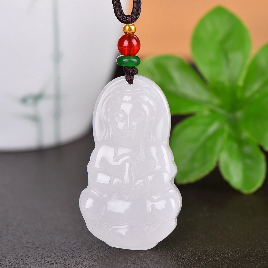 【52mm】新疆天然金丝玉观音玉吊坠菩萨玉坠男女款项链挂件毛衣坠