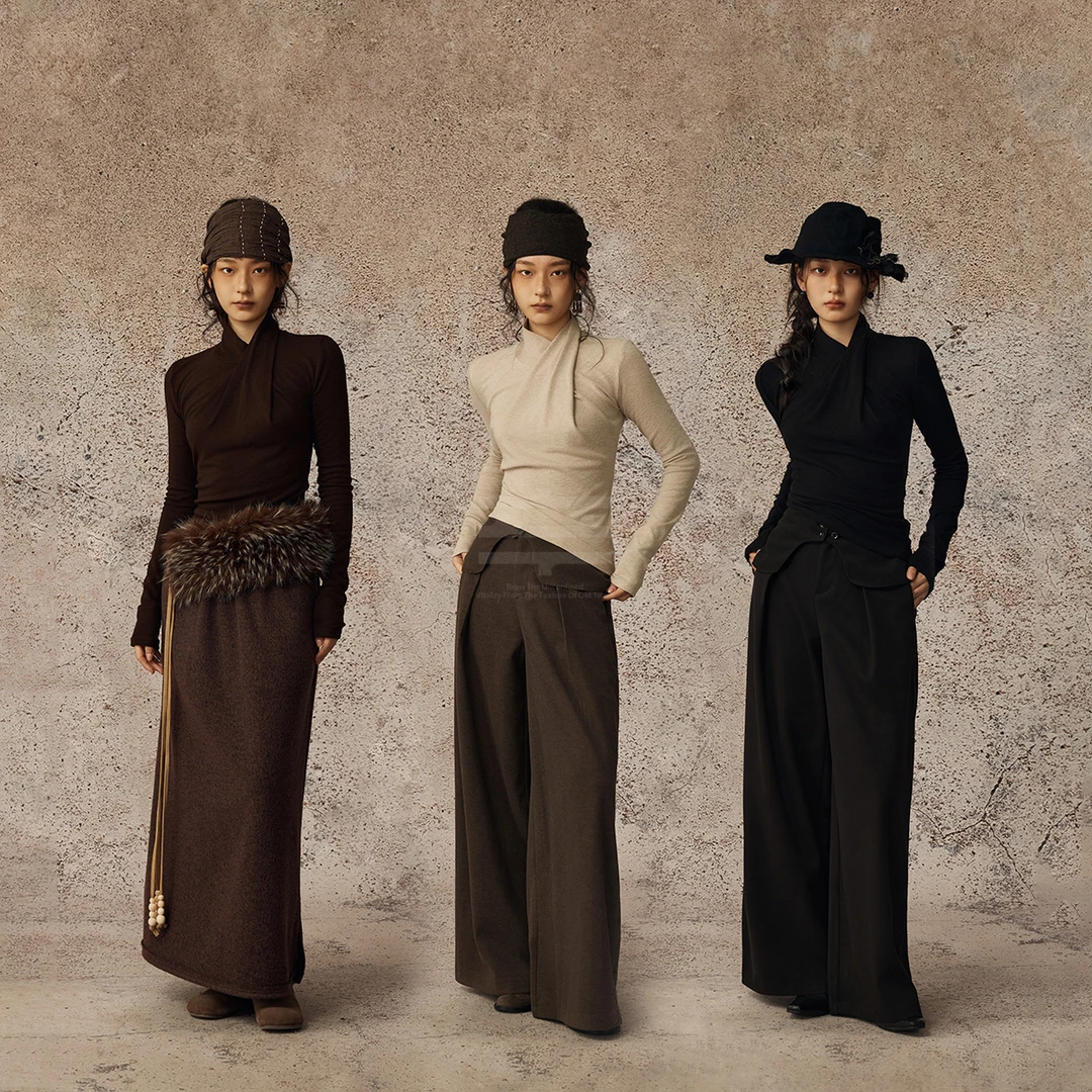 CatalpaLew「归莳」墟生美学莱赛尔&莫代尔斜襟高领上衣#C54032