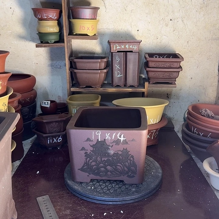 紫砂花盆，手工制作