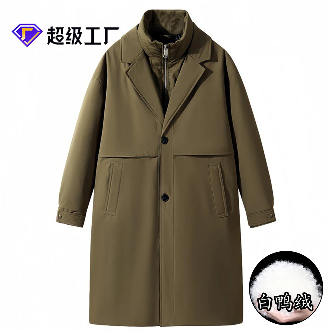 工装长款白鸭绒羽绒服男女同款冬季假两件御寒保暖风衣外套男