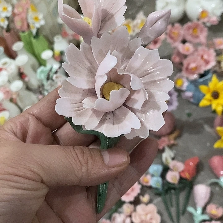 瓷片纯手工陶瓷花摆件瑕