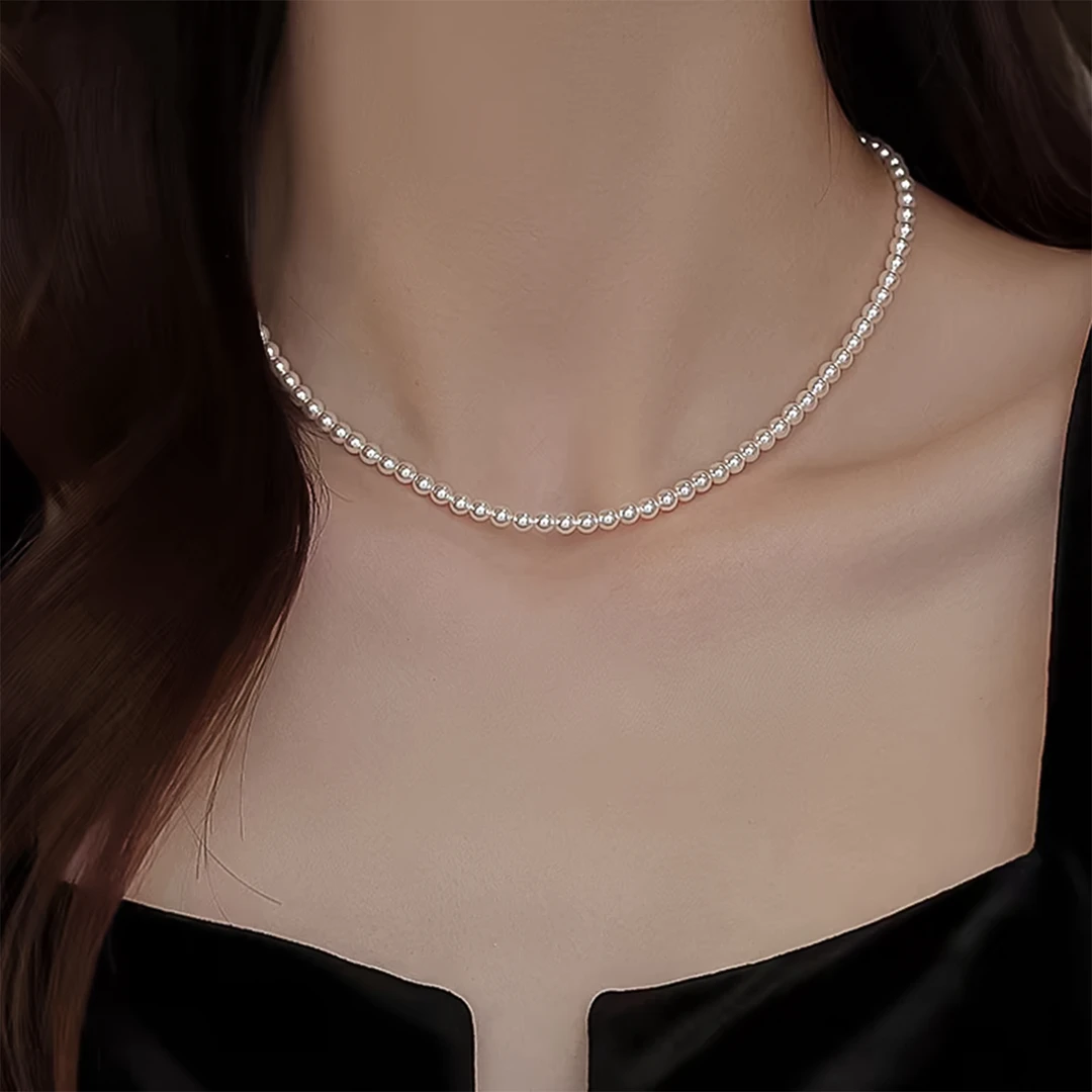 合金仿珍珠项链 【淡粉高亮小米链】4mm时尚百搭气质小米项链A013