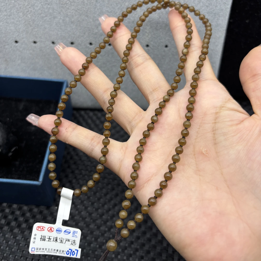 福利新疆和田玉且末糖圆珠4mm黄糖玉石挂件绳毛衣链长链项链百搭