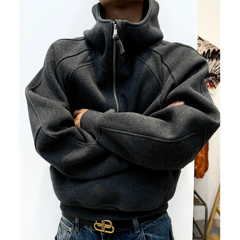 WY988小众设计师潮牌 美式复古重磅500G纯色加厚连帽卫衣抗起球