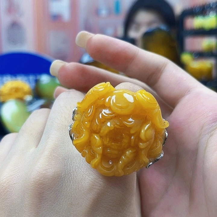 琥珀银S925镶嵌颈饰戒指