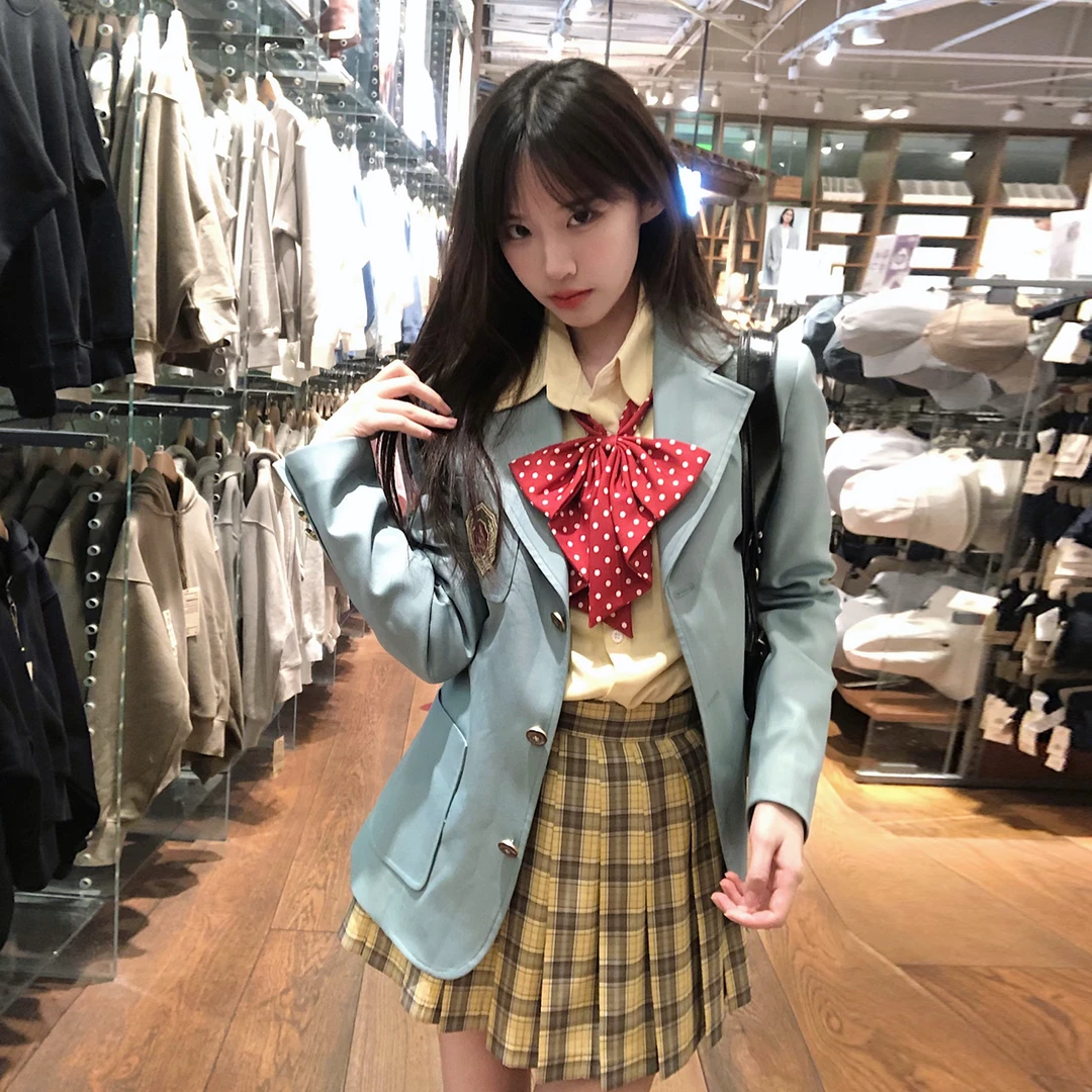 火星家JK制服薄荷色西装女学院风三粒扣原创绿色西服外套百搭春秋