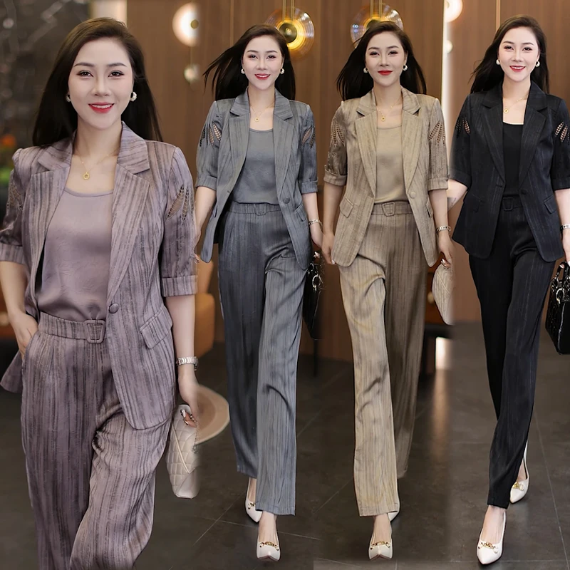 轻奢休闲西装套装女夏季2025新款气质减龄时尚高级短袖西服三件套