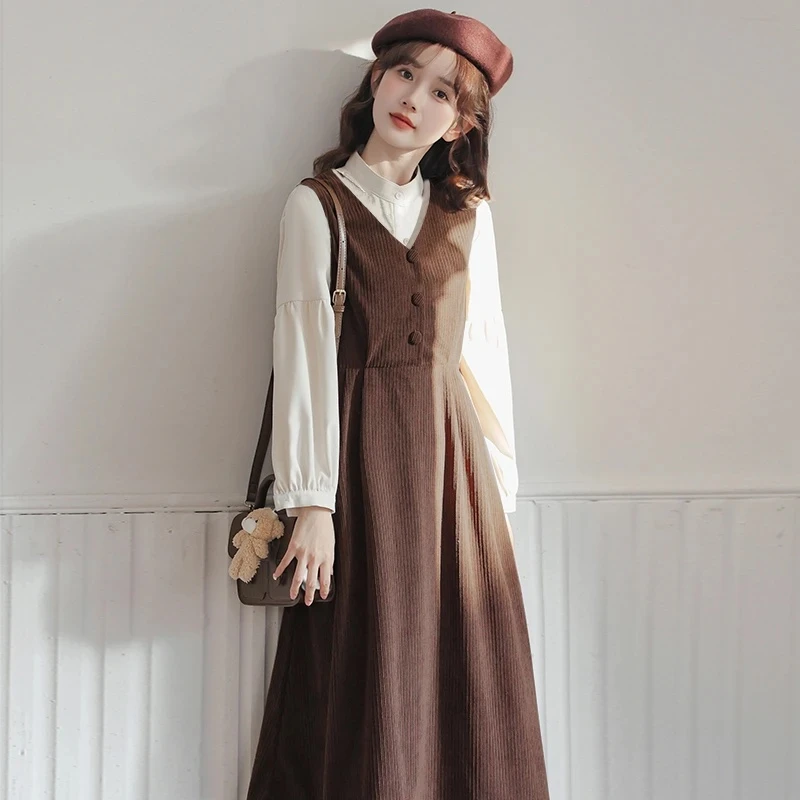 假两件连衣裙女装冬季2024年新款学院风拼接减龄时尚内搭裙子8294