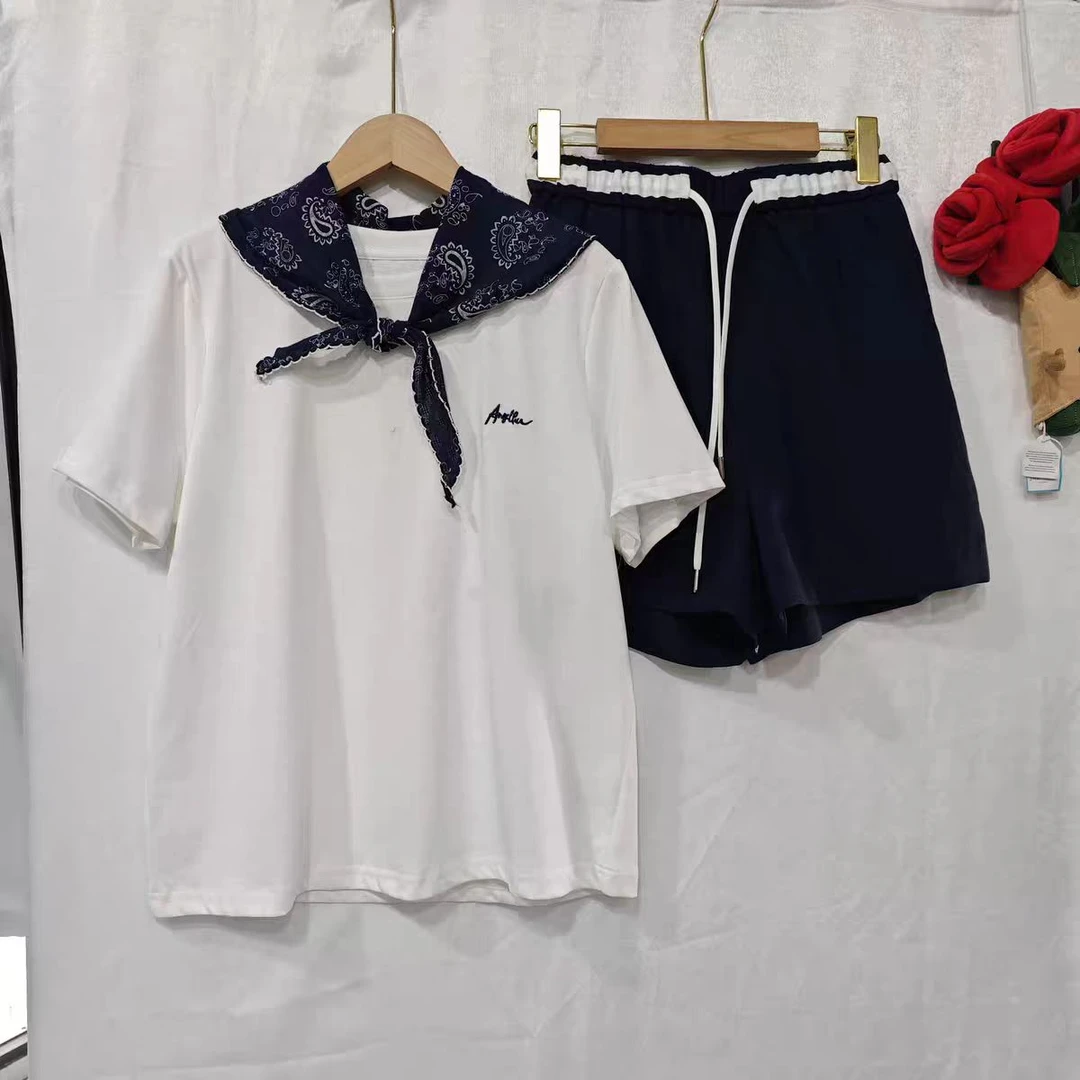 【雪儿】88051-夏新款欧货女圆领短袖T恤亚麻短裤套装休闲两件套