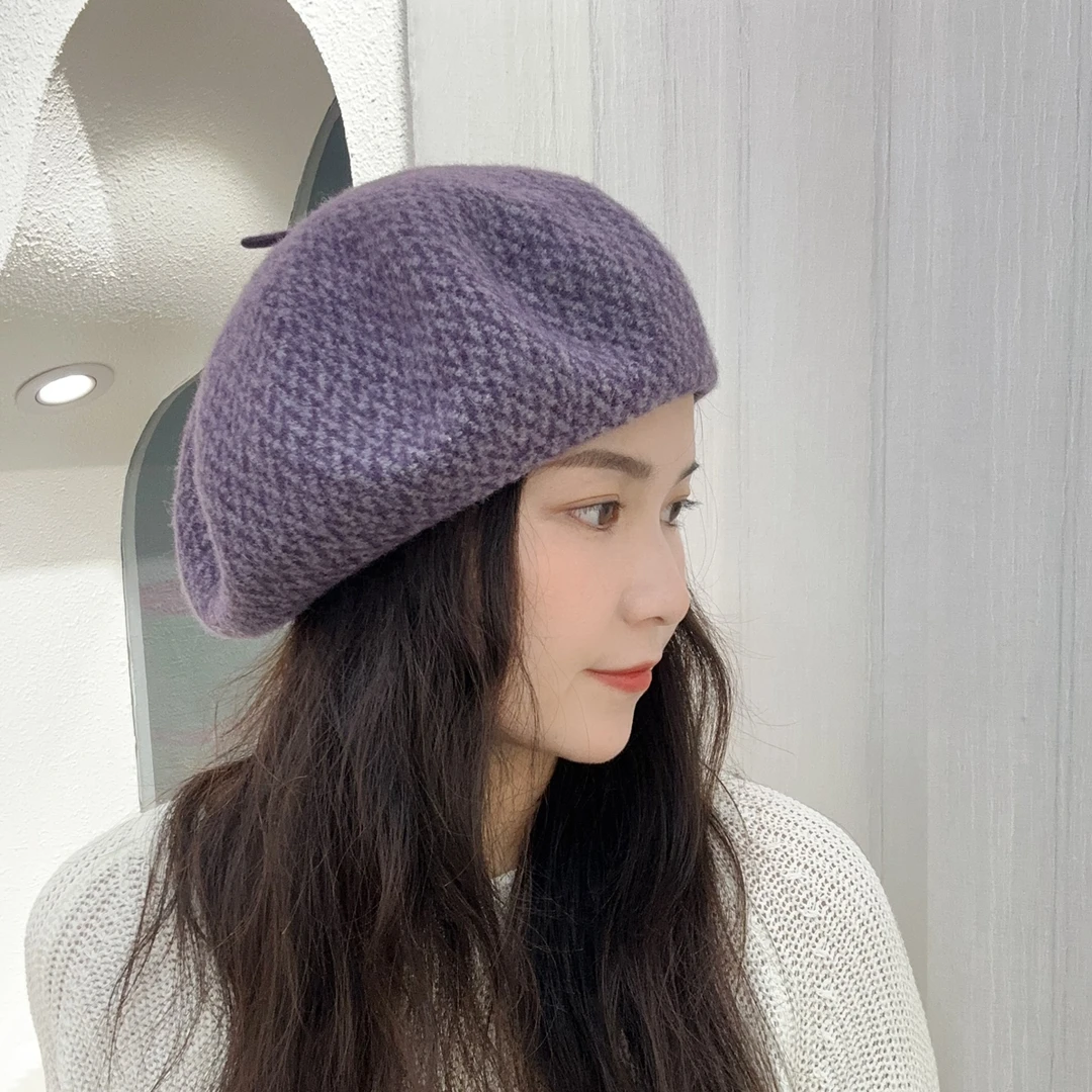 2025新款韩版时尚百搭100%绵羊毛贝雷帽女秋冬显脸小毛绒绒画家帽