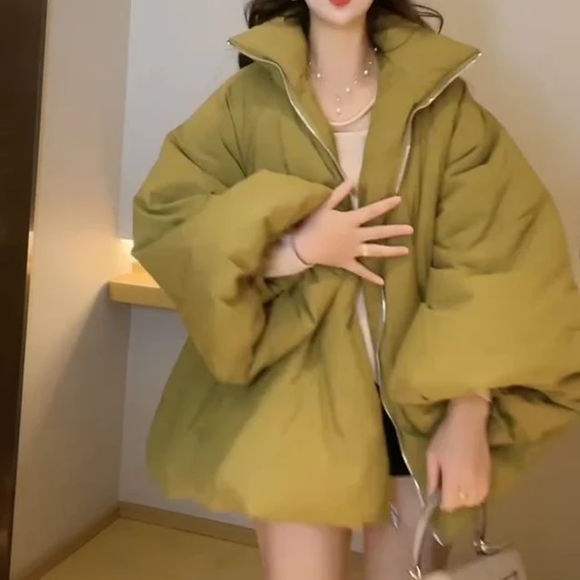 2025甜美减龄小个子灯笼袖立领棉服女冬季加厚保暖宽松喇叭袖棉衣