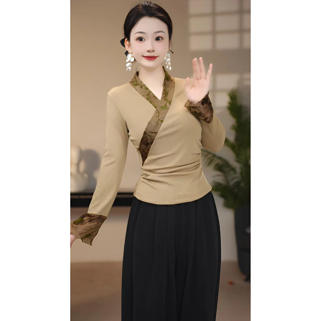 【上衣】春季新款国风新中式收腰显瘦百搭针织百搭上衣-F0009