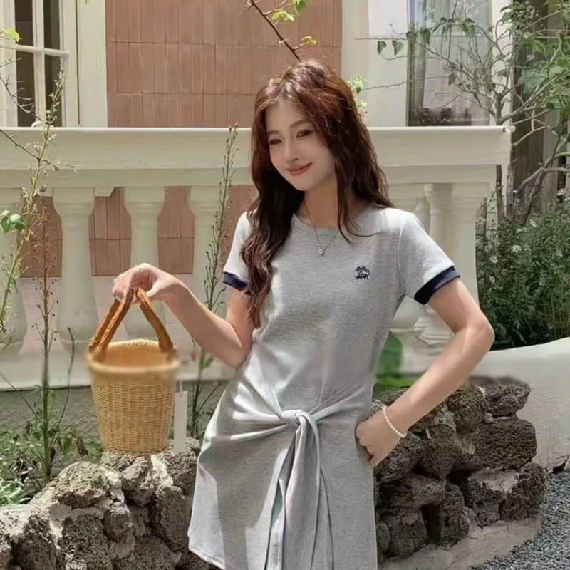 La Vague  学院撞色绑带收腰连衣裙