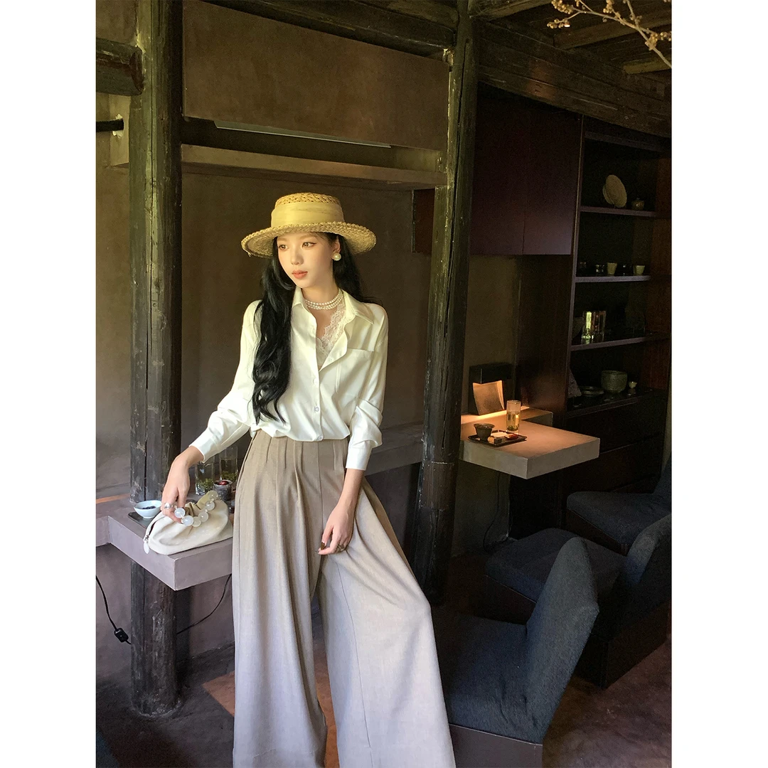 ICELOLLY蕾丝真两件长袖白衬衫女2025秋季穿搭独特漂亮超好看上衣