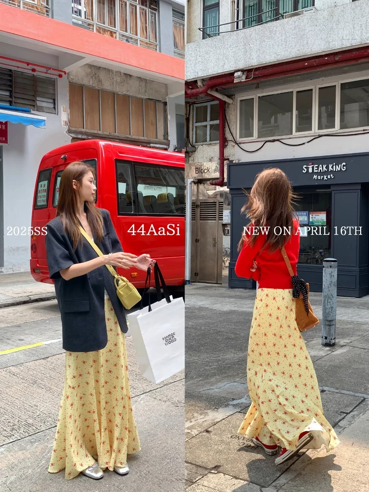 现货【栀子雏菊】超模微鱼尾春夏摆褶休闲女长半裙