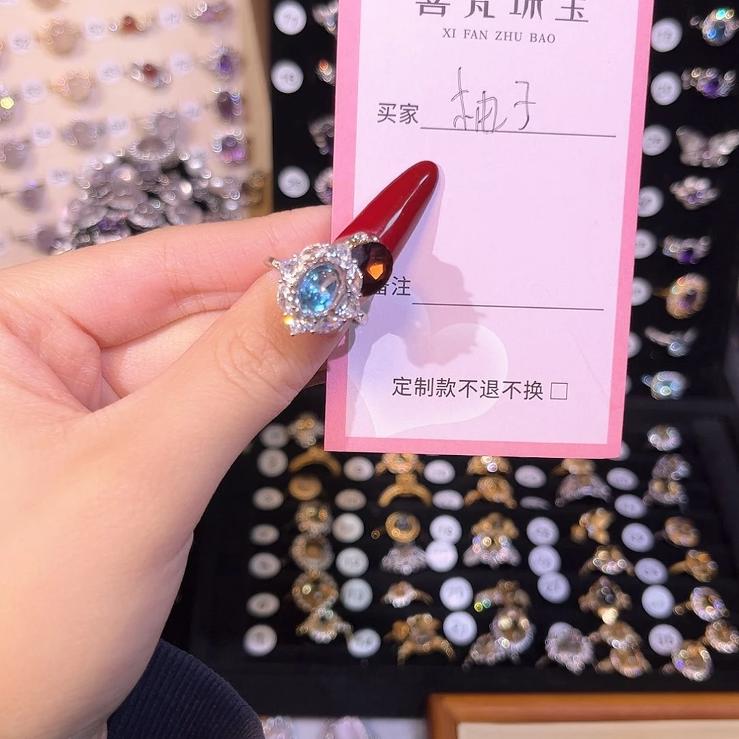 托帕石戒指银S925镶嵌柚***?