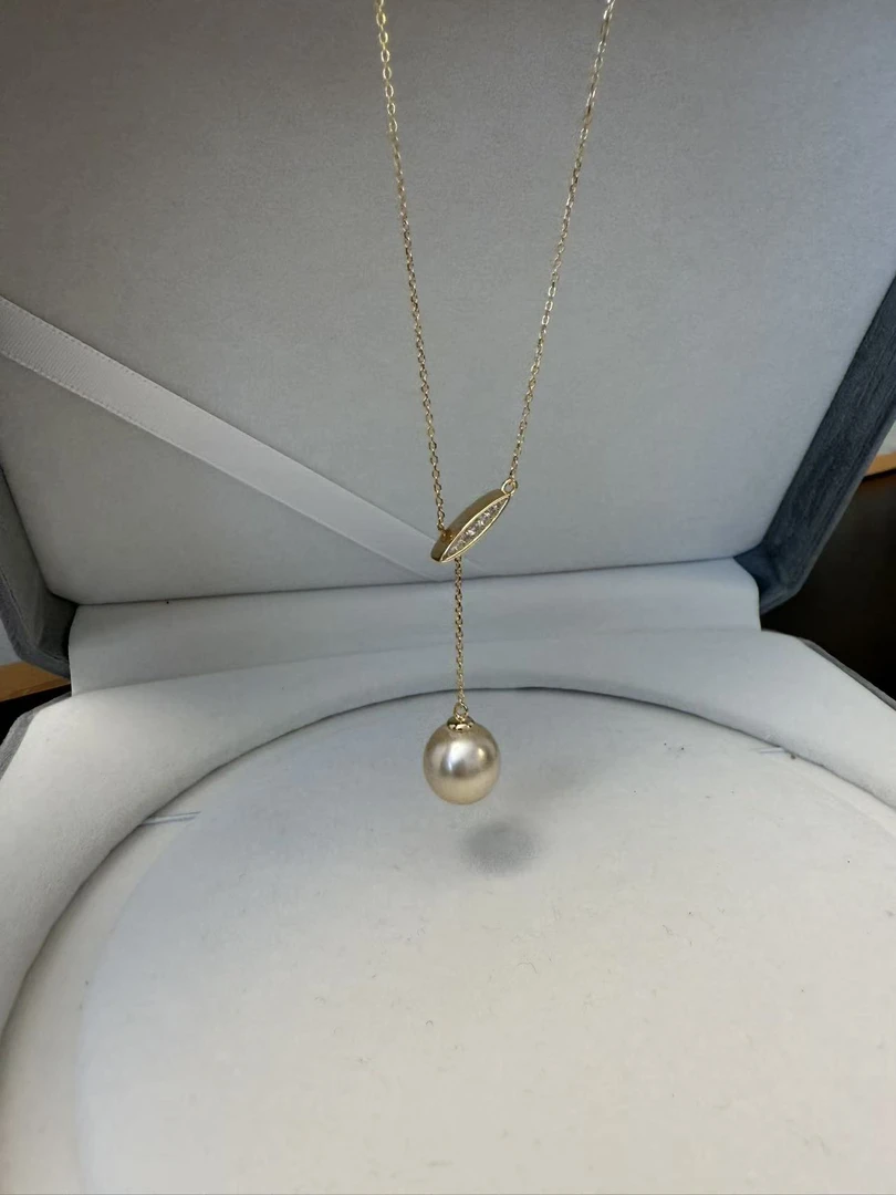 【潇潇甄选】S925银 海水南洋金珠水滴珍珠吊坠 10-12mm