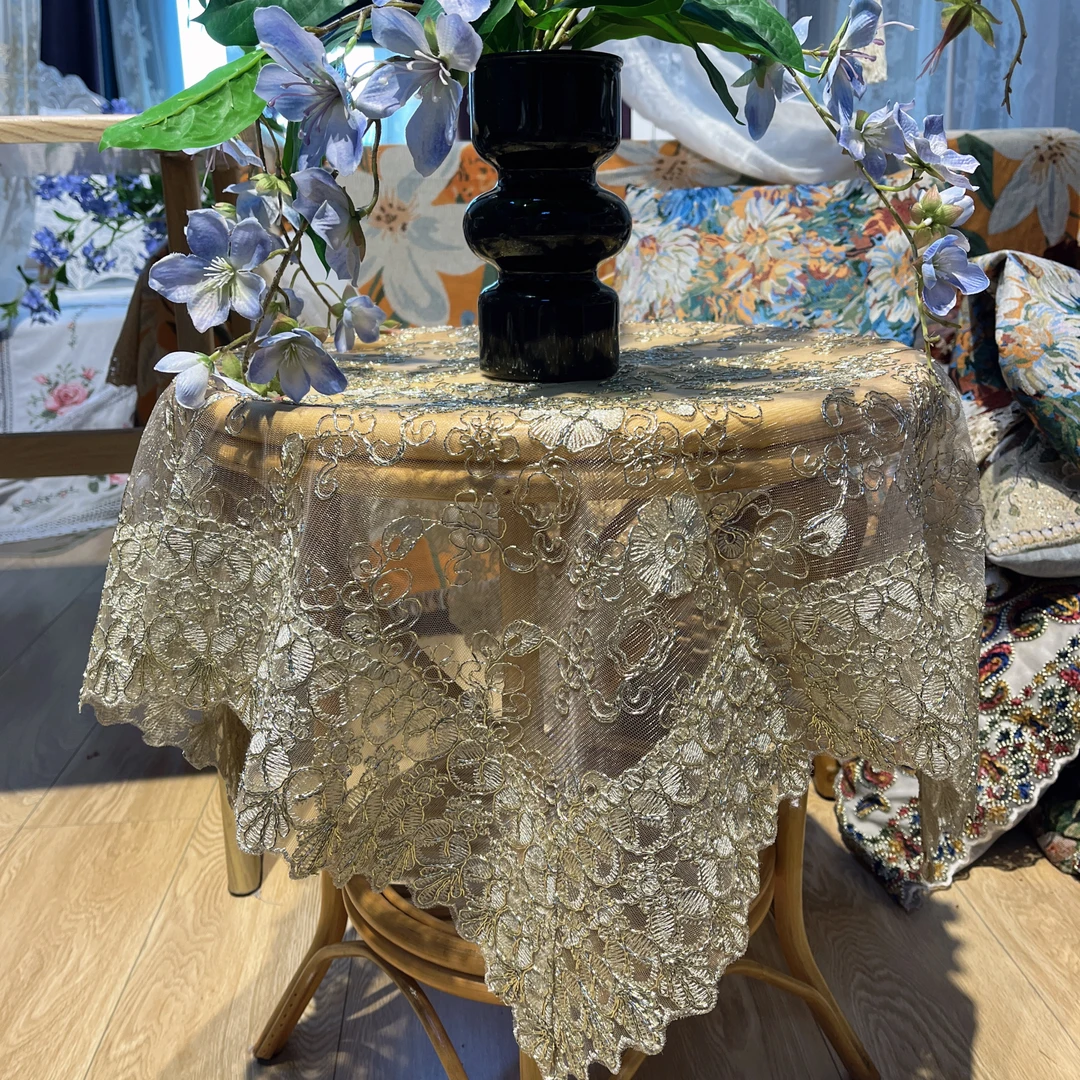 A18-5丝光线（85*85cm）米色玫瑰花盖巾精美桌布