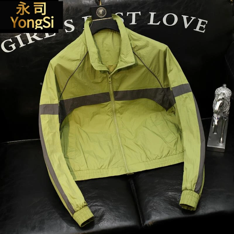 条纹拼接夹克男士青年设计感高端外套薄款春秋新款复古工装外衣服