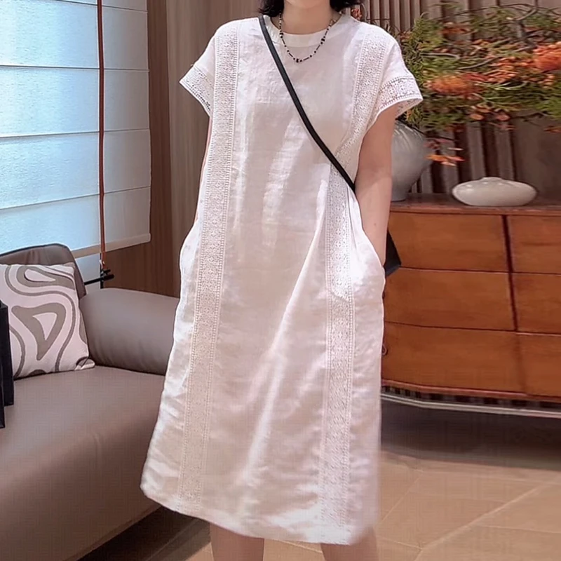 2025夏季新款设计感花边镂空显瘦连衣裙女韩版简约时尚洋气裙子潮