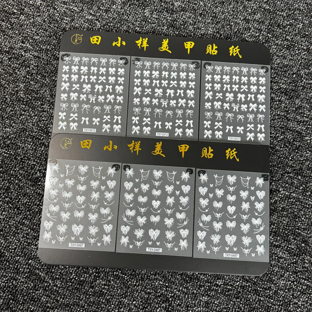 【线雕蕾丝蝴蝶结6张】蕾丝白色小熊可爱日系卡通小清新美甲贴纸