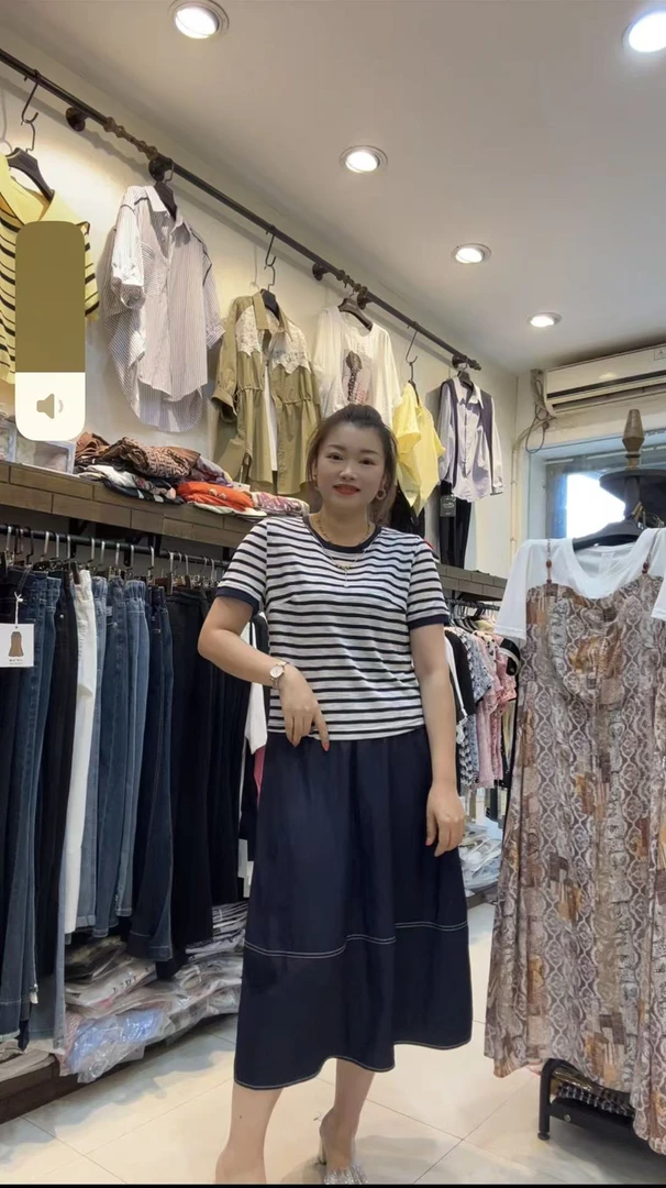 夏季薄款真两件套藏青色裙子