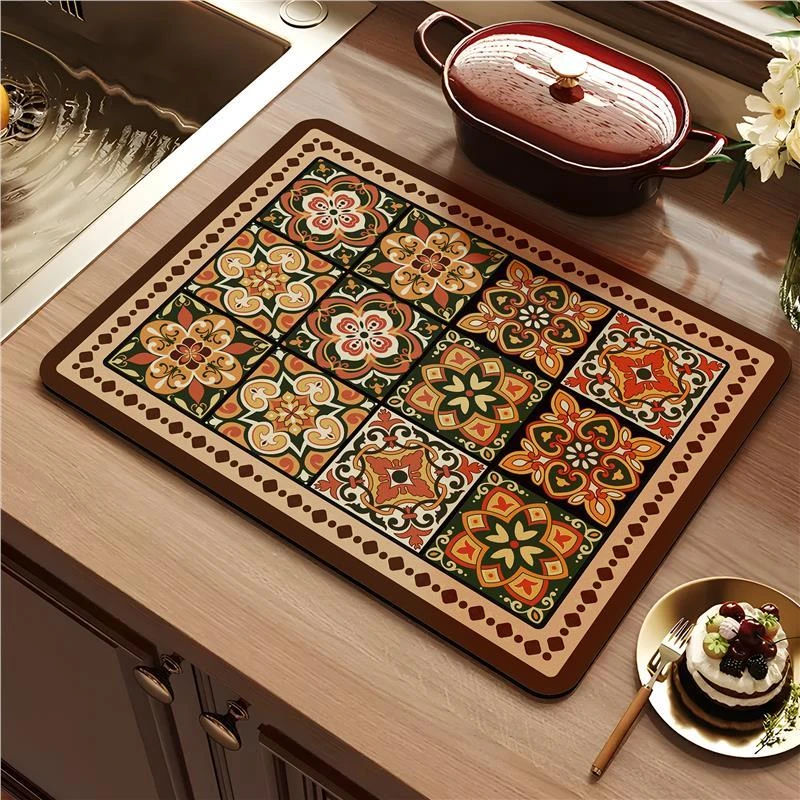 美式复古厨房台面沥水垫硅藻泥吸水垫速干防水防滑免洗隔热台面垫