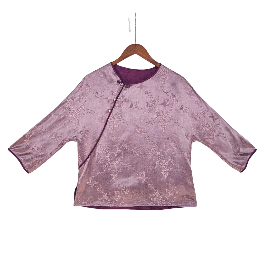 【妍熙】桑蚕丝新中式国风优雅显气质复古外套圆领上衣女2416187