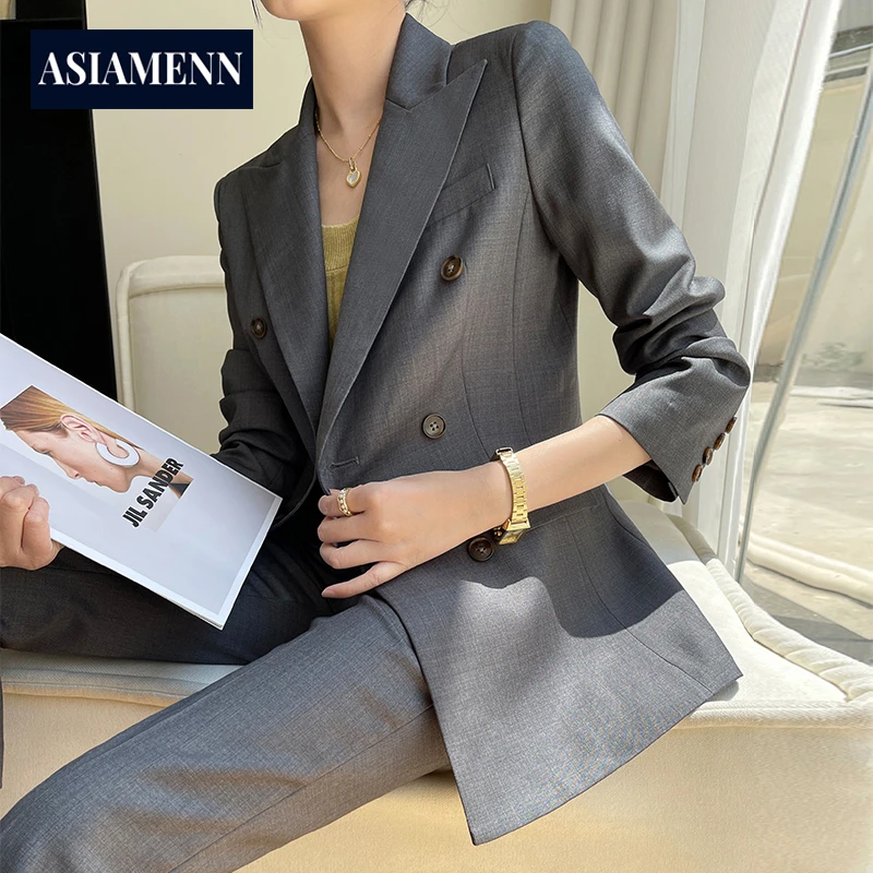 高级感西服2025新款春秋灰色休闲职业西装套装女士正装气质女神范