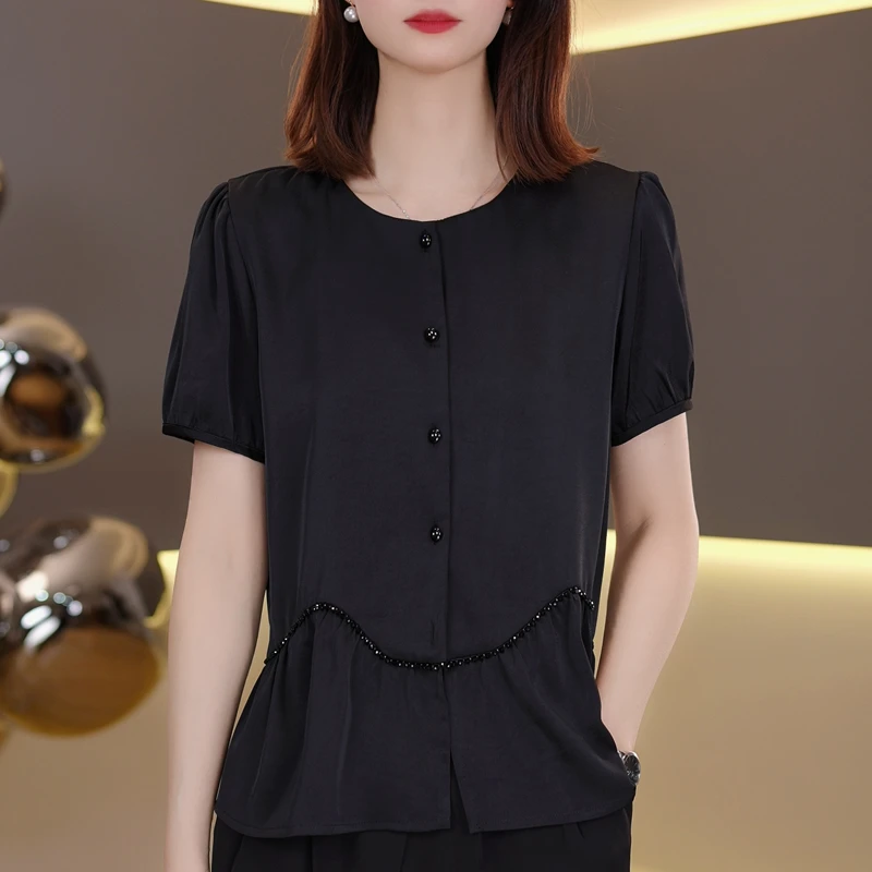 夏季时尚百搭短袖T恤女2025爆款轻奢高级感小衫宽松显瘦MHSG-2885