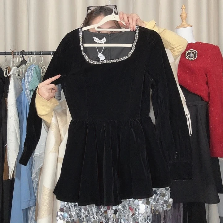 松本黑色生日带钻连衣裙l码