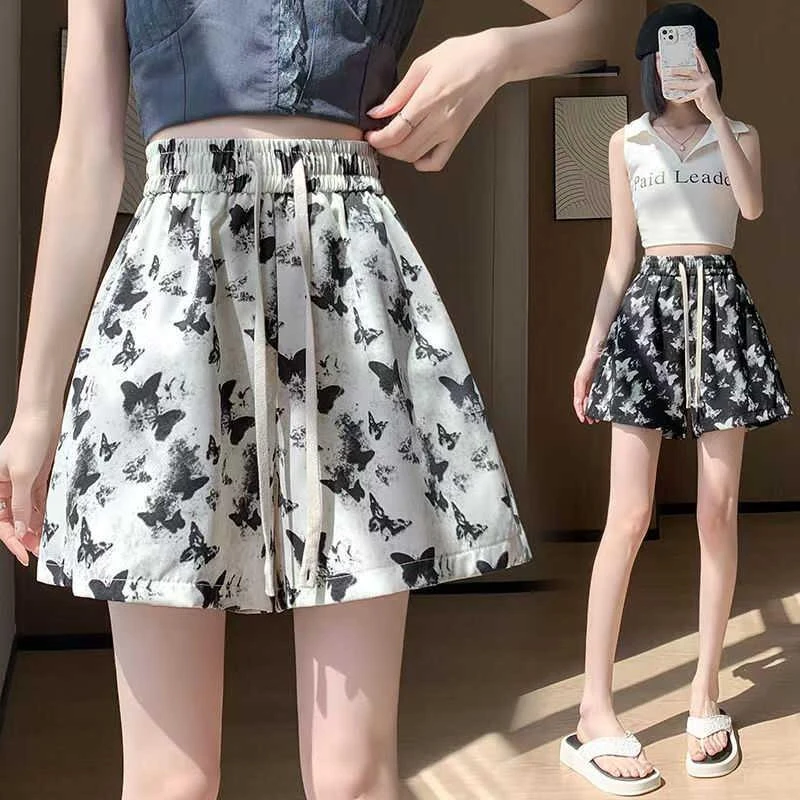 FAVMARTHA冰丝蝴蝶短裤女夏季2025新款休闲运动高腰小个子宽松外