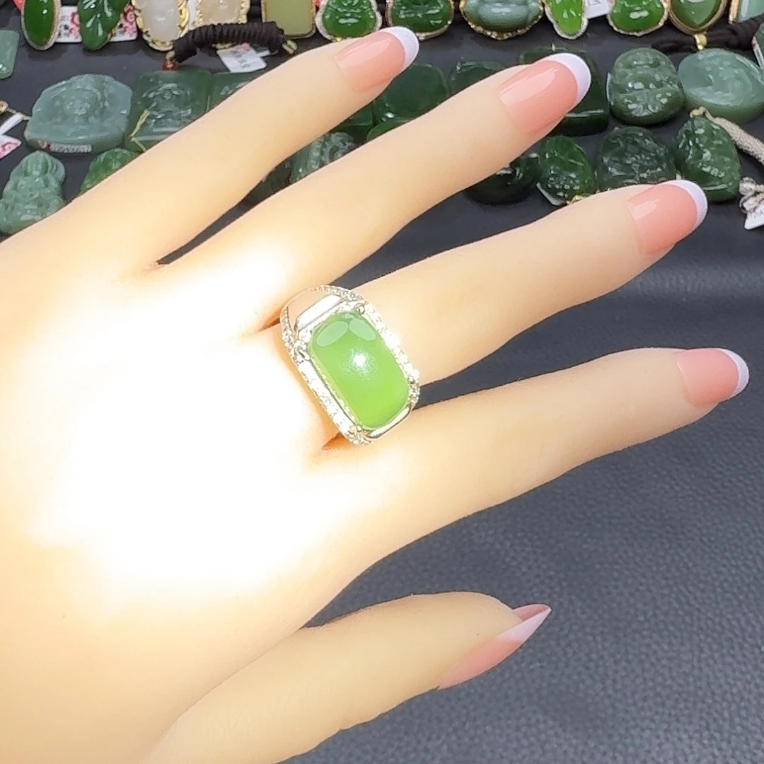 和田玉银S925镶嵌戒指