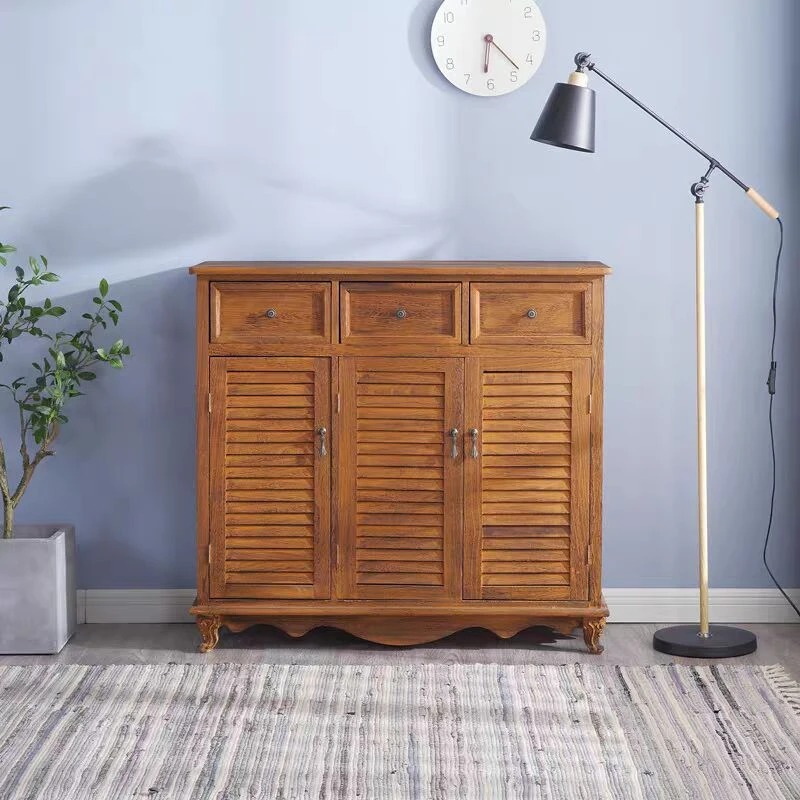 鞋柜家用门口客厅柜实木复古入户进门大容量玄关柜鞋柜一体