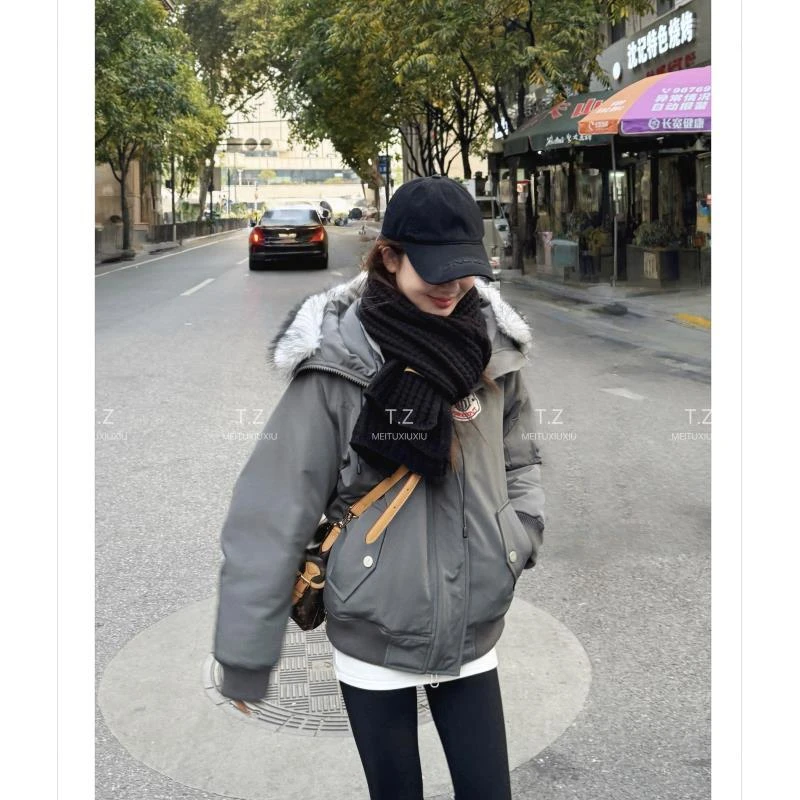 【婷子定制】~150小个子改版冬款宽松保暖毛领连帽派克棉服D2901