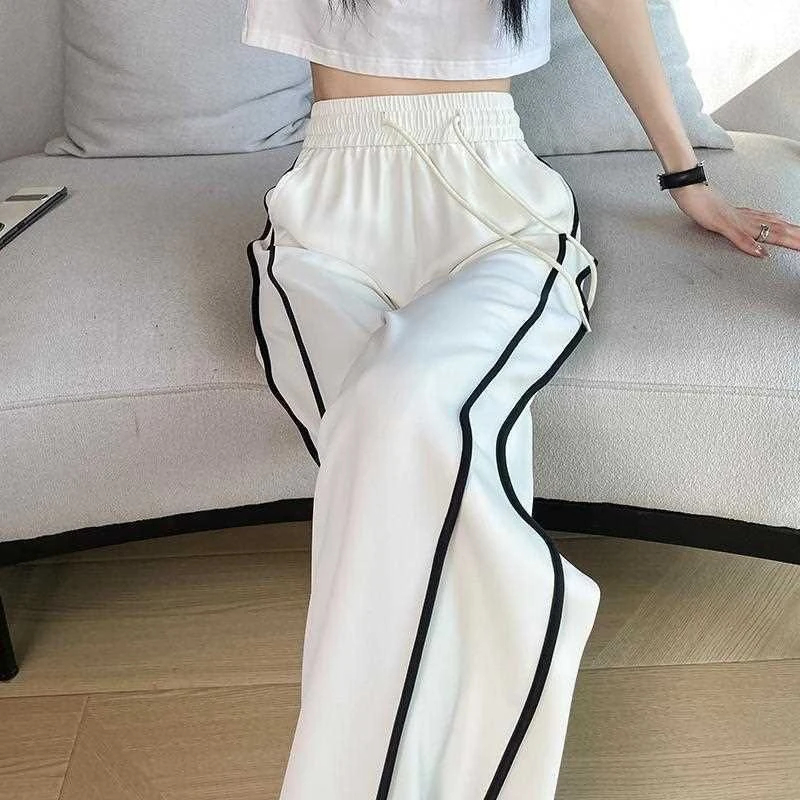速干冰丝阔腿裤女夏薄款2025新款夏季直筒垂感休闲跑步运动长裤