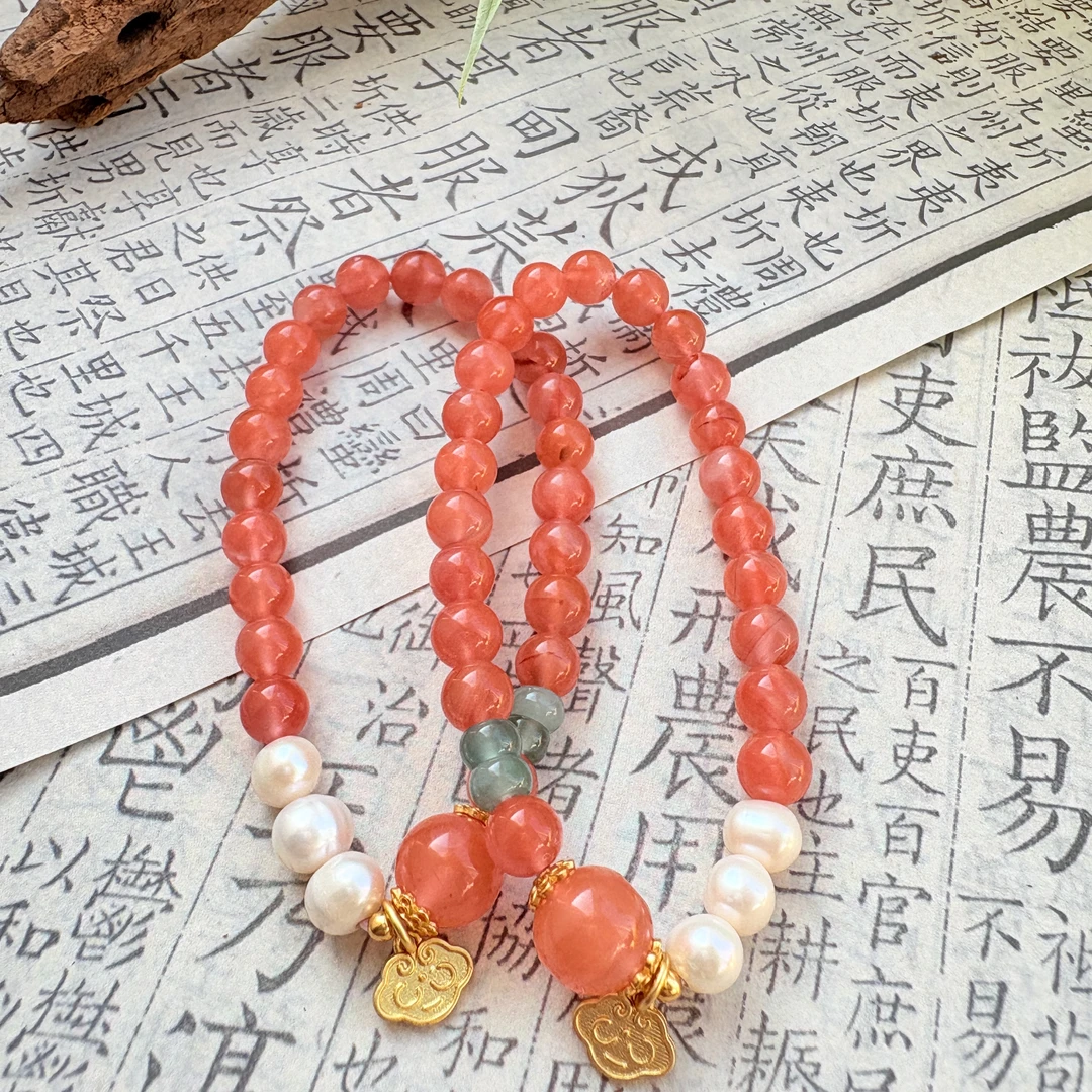 单圈南红玛瑙手串7mm+搭配18K金吊坠手链多样性发一3202