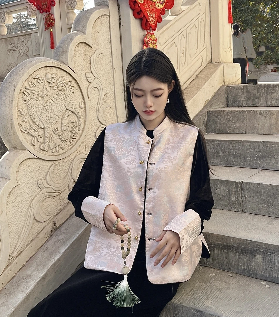 新款新中式提花马甲两面穿国风短款洋气时尚百搭上衣8299